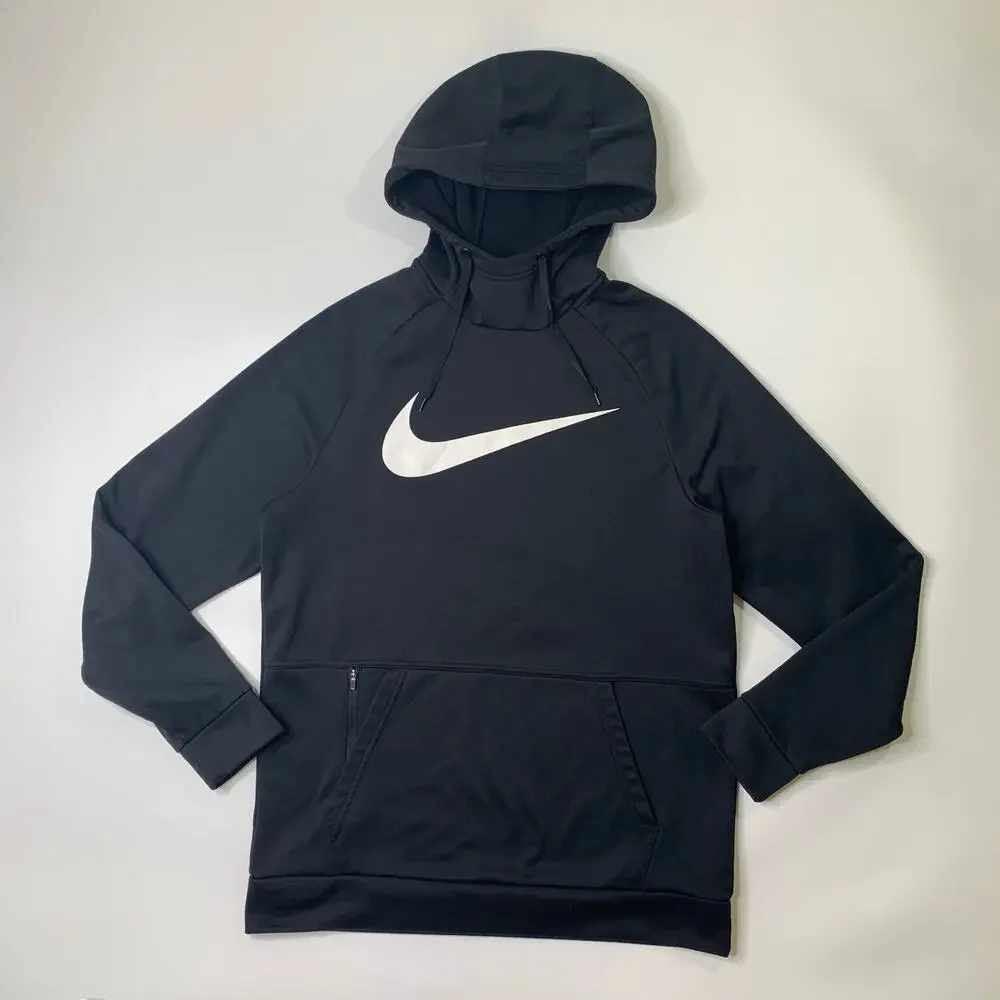 Nike Hoodie Mens Medium Black Therma Fit Pullover Swoosh Training Workout Pocket